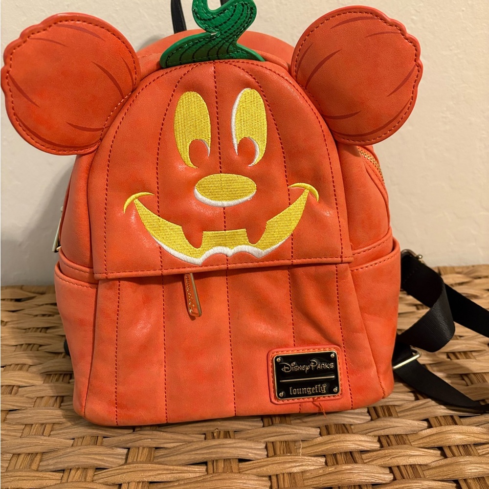 Disney Orange Pumpkin Shaped Backpack with Ears and Face Design
